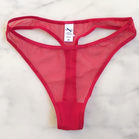 NWOT. Express Red Sheer Thong Panty. - Picture 1 of 3